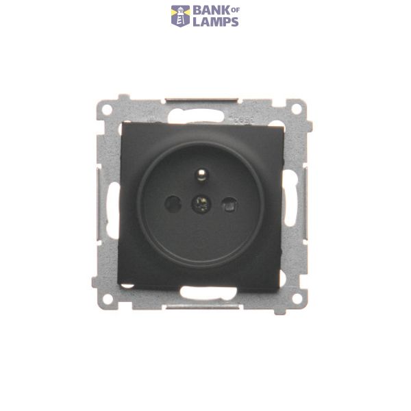 Socket outlet with earthing and shutters, (module), 16A, 250V, Screw, black matt image 1