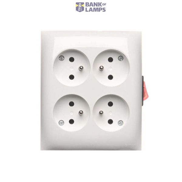 Quadruple outlet socket with earthing - IP20 version - with built-in switch, 16A, Screw, white image 1