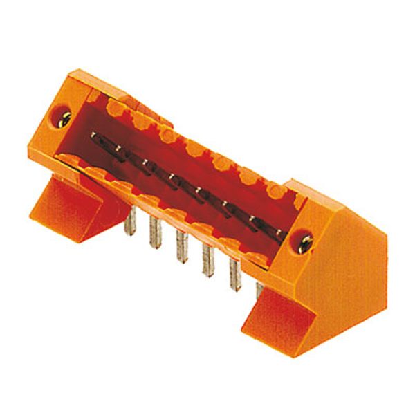 PCB plug-in connector, male header, Flange, THT solder connection, 3.50 mm, Number of poles: 10, 135°, Solder pin length (l): 3.2 mm, tinned, orange, Box image 1