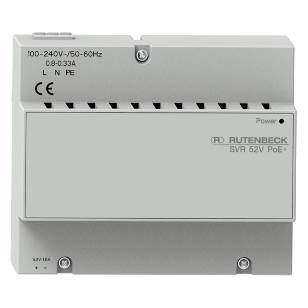 PoE power supply for REG mounting, output power: 80 W, for up to 3 PoE+ devices (class 0-3), 6 HP (1 HP = 18 mm), light gray (similar to RAL 7035) image 1