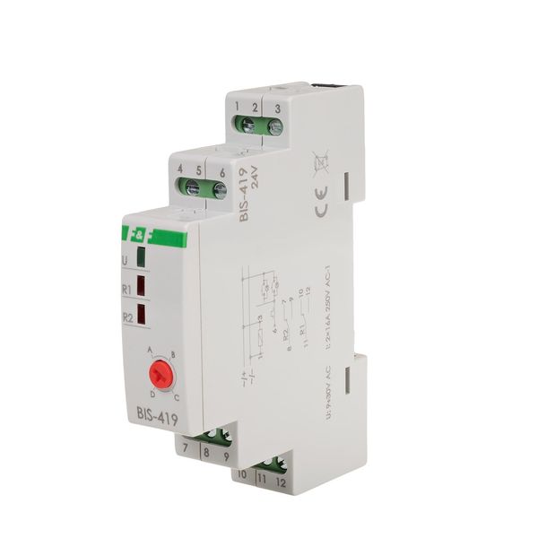 Bistable relay 24V, 4 functions, DIN, two control circuits image 1