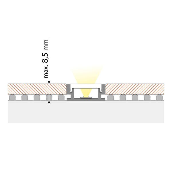 Step-on aluminum profile BD, 19x9 mm, White diffuser, complete, 2 m image 1