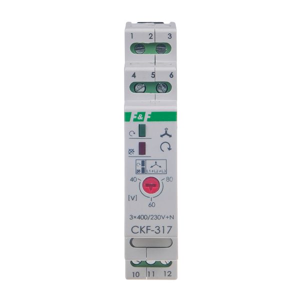 digital phase sequence and phase loss sensor with adjustable asymmetry threshold, True RMS, DIN rail mounting; CKF-317-TRMS image 2