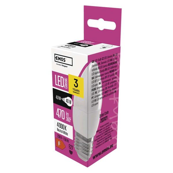 LED Bulb Classic Candle / E27 / 4.9 W (40 W) / 470 lm / Neutral White image 1