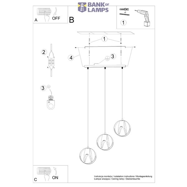 HANGING LAMP TULOS 3L BLACK E27 3X60W IP20 image 5