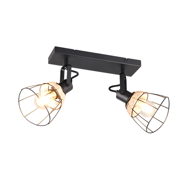 Jerome spot 2-pc E27 matt black/rattan image 1