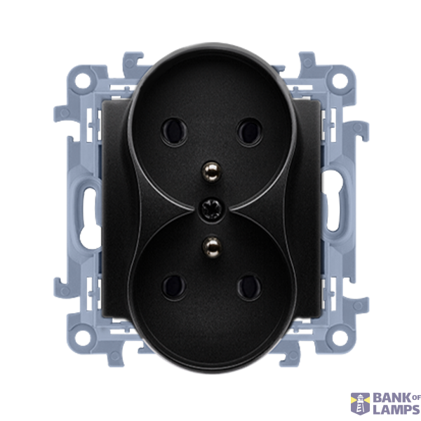 Double socket outlet with earthing, 16A, black matt image 1
