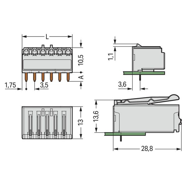 THT female header angled Pin spacing 3.5 mm light gray image 3