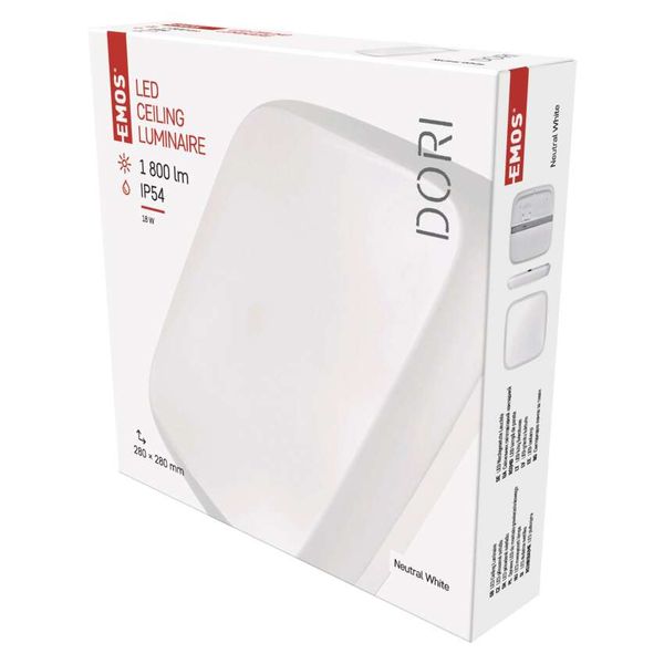 LED Ceiling lamp DORI, square 18W neutral white IP54 image 1
