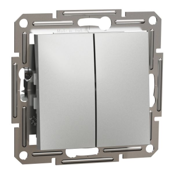 Light Switch Asfora Double 2-Way 10AX Screwless Aluminium image 1
