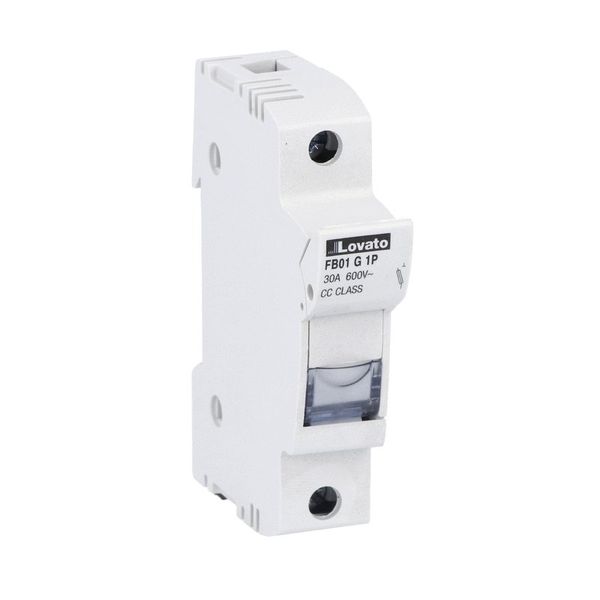 Fuse holder UL certified for class CC fuses for north american market, for 10X38mm fuses. 30A rated current at 690VAC, 1P. Without status indicator. 1 module image 1