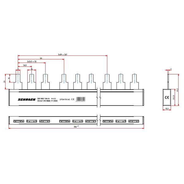 ARROW II-busbar 4xC00 for 3-pole fuse switch (The price is shown without markup on metals. Request a quote for accurate information) image 2