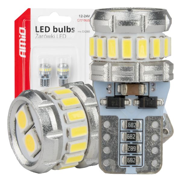 LED bulbs CANBUS T10 W5W 16SMD 2SMD 3014 3030 White 12V 24V AMIO-04260 image 1