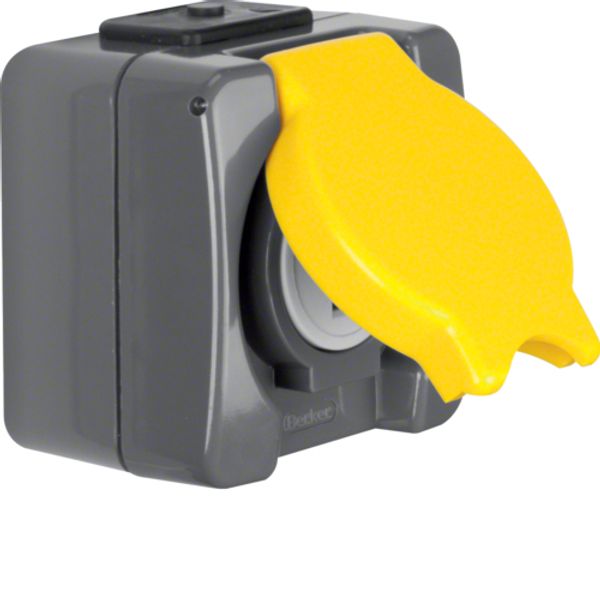 Socket, with earthing contact, NEMA 5-20 R, 125 V~, "USA/CANADA" with flap, ISO-Panzer IP44, tm. grey/yellow image 1