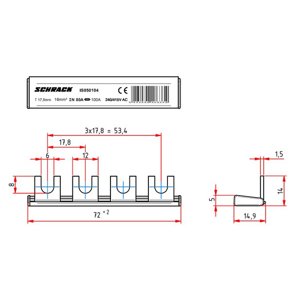 Busbar, 4x, insulated, for TN-S, TT system (The price is shown without markup on metals. Request a quote for accurate information) image 3