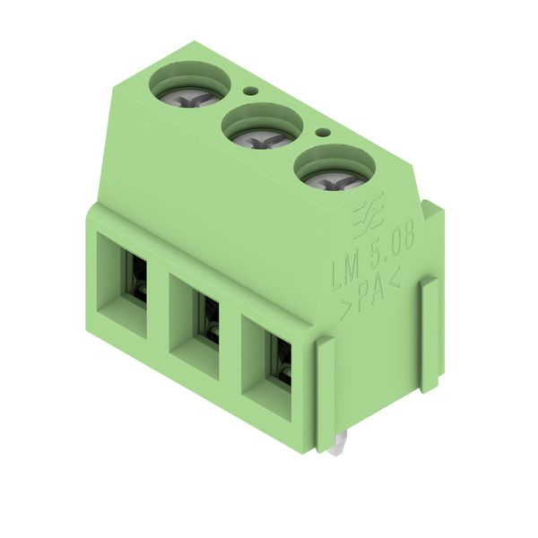 Printed circuit board terminals, 5.08 mm, Number of poles: 3, 90°, Solder pin length (l): 3.5 mm, tinned, Pale green, Clamping yoke connection, Clamping range, max. : 2.5 mm², Box image 4