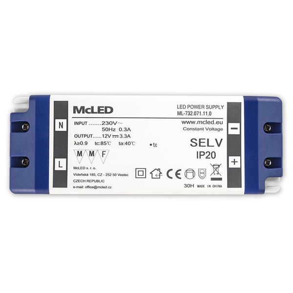 Power supply 40W, DC12V/3.3A, IP20, plastic design with terminal block image 1