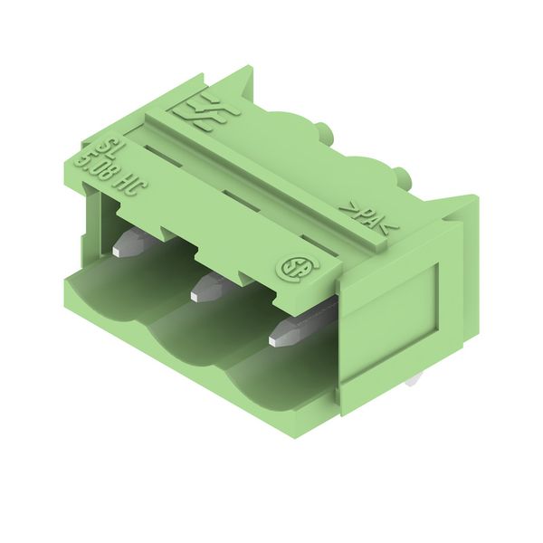 PCB plug-in connector, male header, Dovetails for fixing blocks, THT solder connection, 5.08 mm, Number of poles: 3, 90°, Solder pin length (l): 3.2 mm, tinned, Pale green, Box image 3