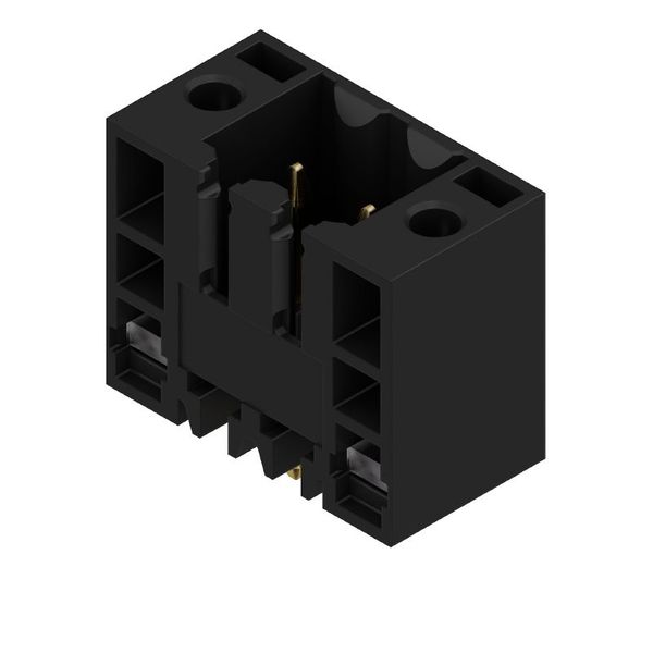 PCB plug-in connector, male header, Flange, THT solder connection, 3.50 mm, Number of poles: 2, 180°, Solder pin length (l): 3.2 mm, Gold-plated, black, Box image 1