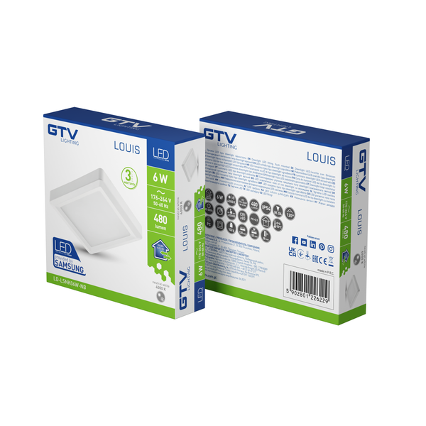 LED luminaire LOUIS, 6 W, 480 lm, 4000K, AC176-264V, IP54, 120°, surface-mounted, square (SAMSUNG LED) image 2
