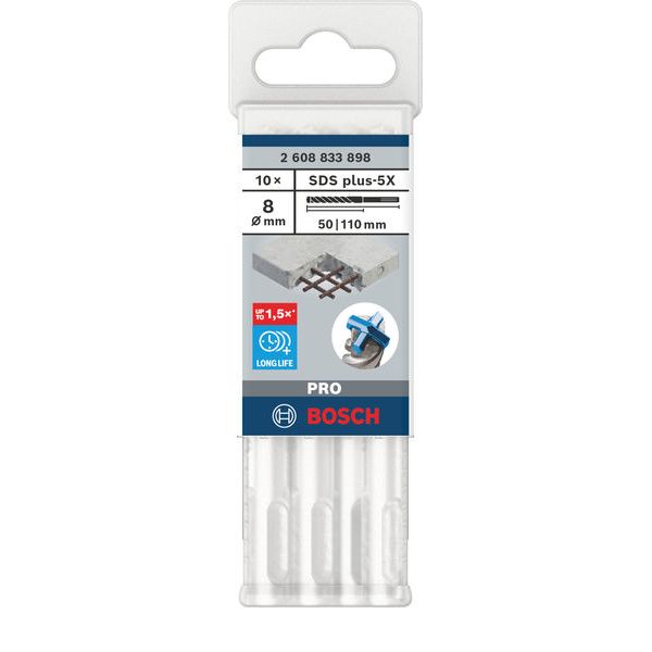 Hammer drill bit SDS-plus-5X 8 x 50 x 110 mm 10 pcs. image 1
