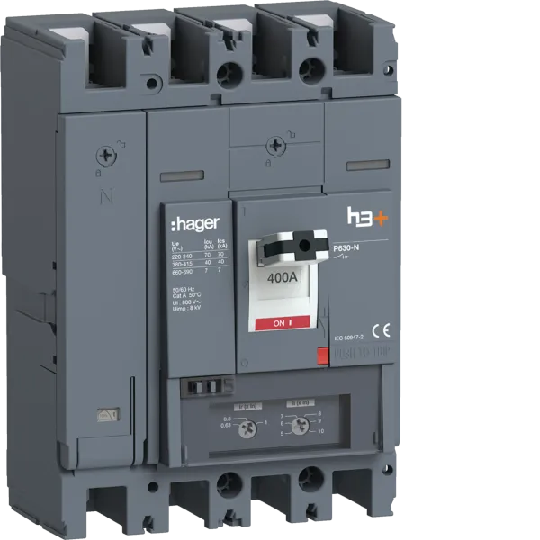 Automatic switch molded box, h3+ P630,4P,N0-100%,400A,40kA relay TM reg. image 1