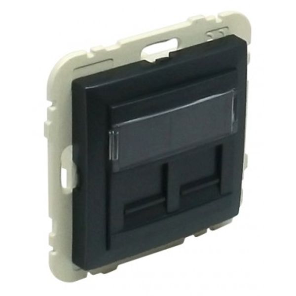 COV RING W/DOUB SUPPORT F/RJ45 CONN MATTE BK image 1