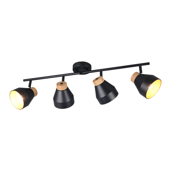 Valentin spot 4-pc E14 matt black/gold/wood image 1