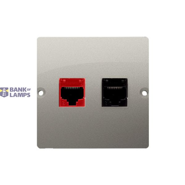 Computer socket RJ45 category 5e + telephone socket RJ12, (module), satin, metallized image 1
