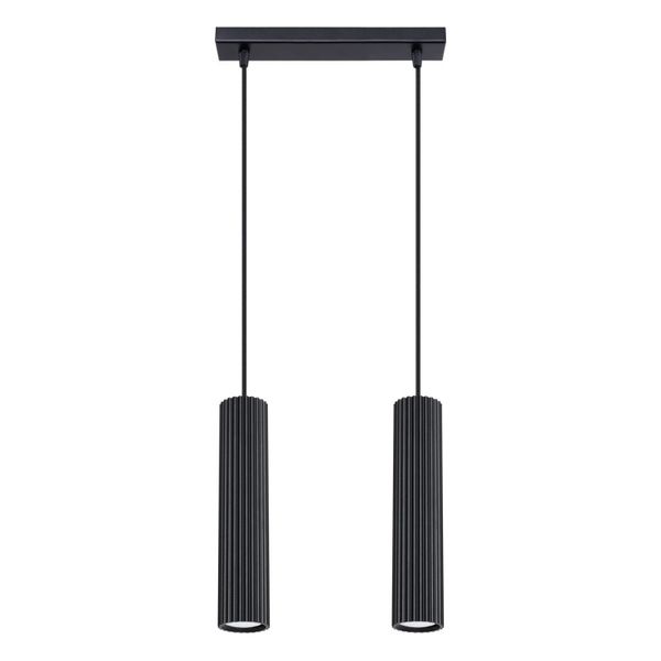 HANGING LAMP WITH TWO HANGERS AND BLACK GROOVED LAMPSHADES, CARBON SERIES image 1