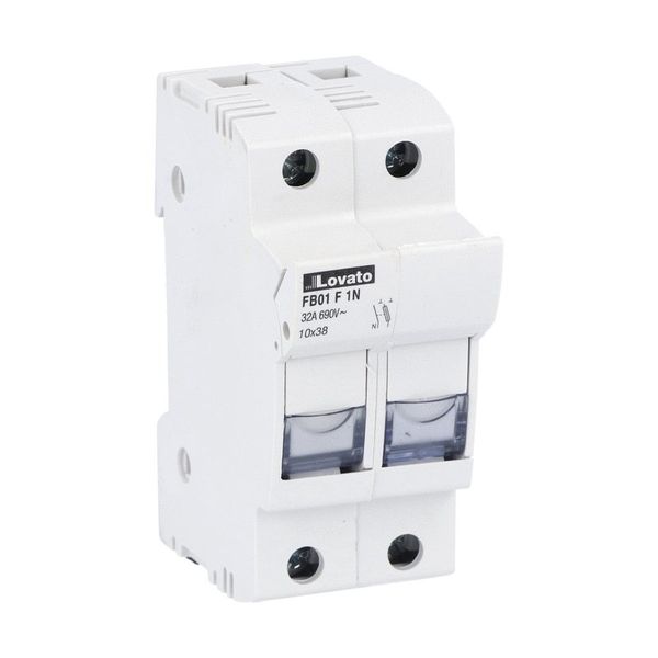 Fuse holder UL recognized and CSA certified, for 10X38mm fuses. 32A rated current at 690VAC, 1P+N. Without status indicator. 2 modules image 1