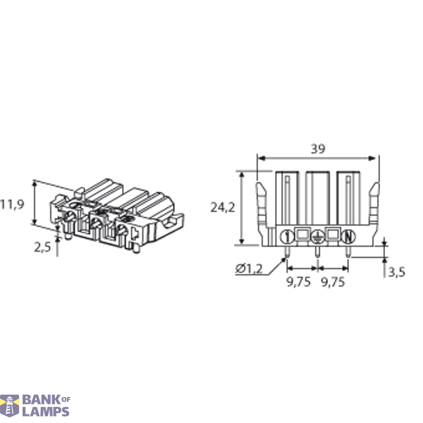 PCB coupler 3p socket, vert., wht image 2