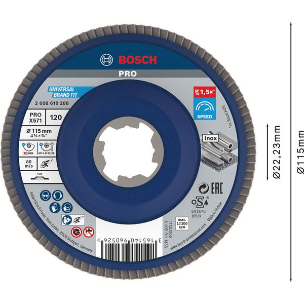 X-LOCK Flap discs, straight version, plastic plate, Ø115mm, G 120, X571, Best for Metal, 1pcs image 2