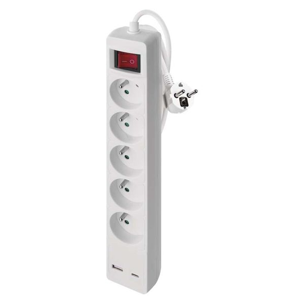 Extension Cord 3 m / 5 sockets / switch / white / 1×USB-A + 1×USB-C / 1.5 mm2 image 1