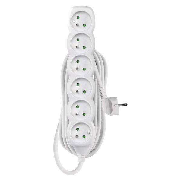 Extension Cord 5 m / 6 sockets / white / PVC / 1 mm2 image 1