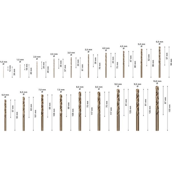 19-piece ProBox metal drill bit set HSS-Co, DIN 338 (cobalt alloy) 1 - 10 mm 19 pcs. image 2