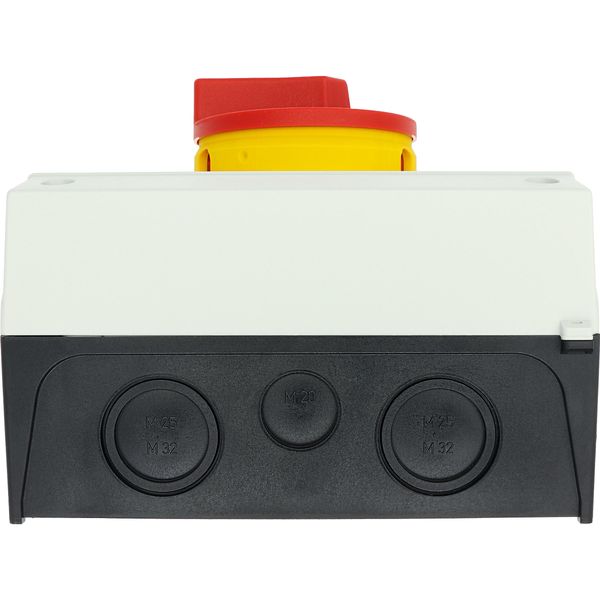 P3-63/I4/SVB/HI11 Main switch, P3, 63 A, surface mounting, 3 pole, 1 N/O, 1 N/C, Emergency switching off function, With red rotary handle and yellow locking ring, Locka image 22