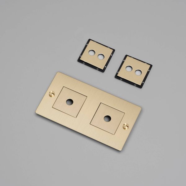 2G WALL PLATE / HORIZONTAL / WITH INFILLS / WITHOUT LOGO / BRASS image 1