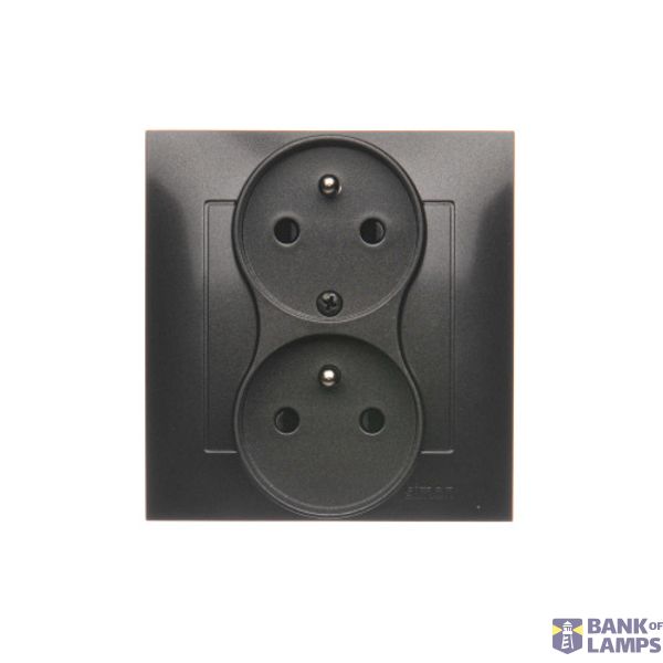 Double socket outlet with earthing and shutters - Czech pin system, (Complete product), 16A, 250V, Screw, anthracite, metalic image 1