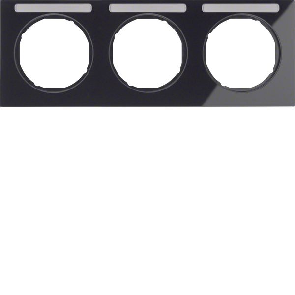 Frame 3gang hor., lab. field, R.3, black glossy image 1