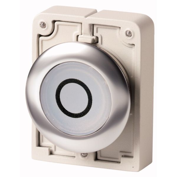 M30I-FDRL-W-X0 Illuminated pushbutton actuator, RMQ-Titan, flat, maintained, White, inscribed 0, Front ring stainless steel image 1