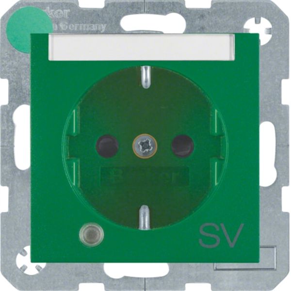 Schuko socket with LED and label holder S.1/B.3/B.7 green, matt image 1
