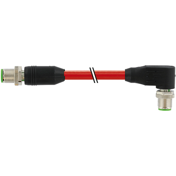 M12 male 0° / M12 male 90° D-cod. shielded PUR 1x4xAWG22 rd 1.4m image 1
