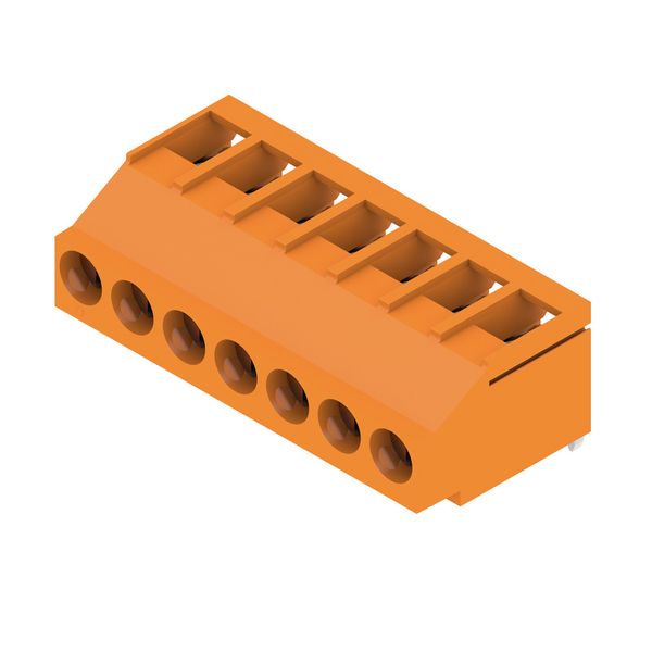 Printed circuit board terminals, 5.00 mm, Number of poles: 7, 180°, Solder pin length (l): 3.2 mm, tinned, orange, Clamping yoke connection, Clamping range, max. : 6 mm², Box image 4