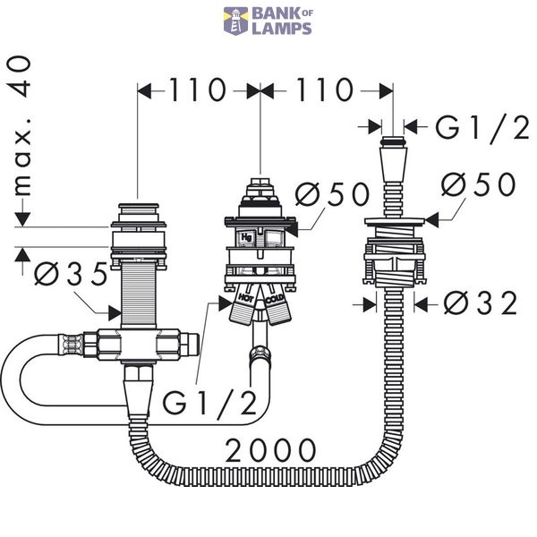 Logis 3-hole bath mixer concealed body, chrome image 1