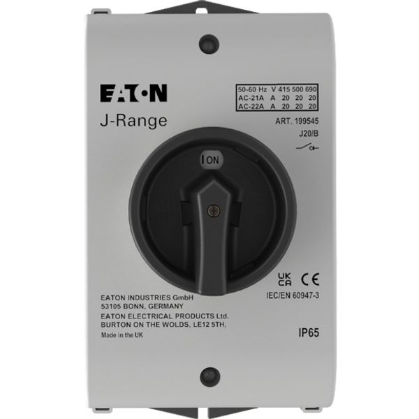 J20/B Main switch, 20 A, surface mounting, 3 pole, STOP function, With black rotary handle and locking ring, Lockable in the 0 (Off) position image 1