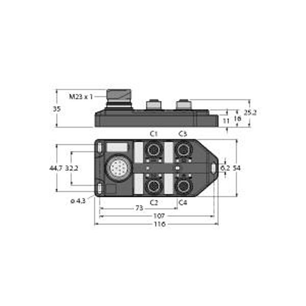 Passive Actuator/Sensor Box, M12 × 1 4-port, with M23 Connector for Supply Cable   TB-4M12-4-CS12T image 1