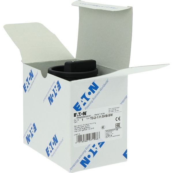 T0-2-1/I1/SVB-SW Main switch, T0, 20 A, surface mounting, 2 contact unit(s), 3 pole, STOP function, With black rotary handle and locking ring, Lockable in the 0 (Off) image 8