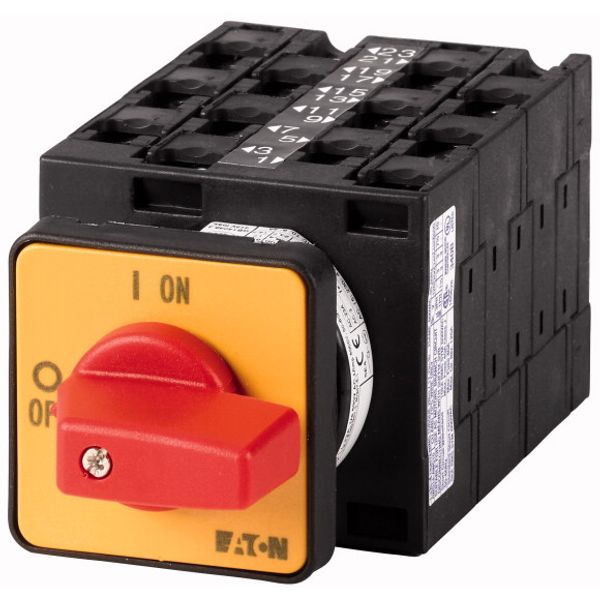 T3-6-13/E-RT On-Off switch, T3, 32 A, flush mounting, 6 contact unit(s), 6 pole, Emergency switching off function, with red thumb grip and yellow front plate image 1