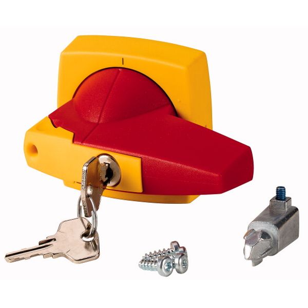 K2DR/C Rotary handle, 8mm, door installation, red/yellow, cylinder lock image 1